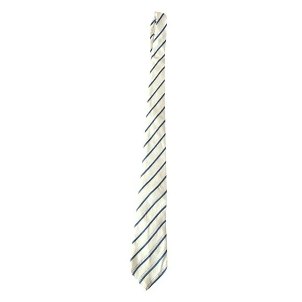 Donald J Trump Signature Collection Off White Blue Gold Stripe Silk Men Neck Tie